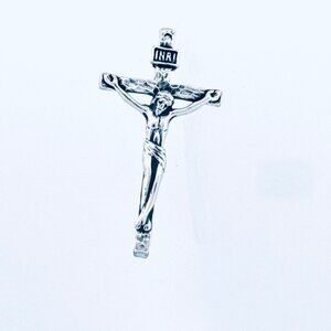 Sterling Silver 925 Textured Crucifix Pendant Oxidized Hammered Finish Religious